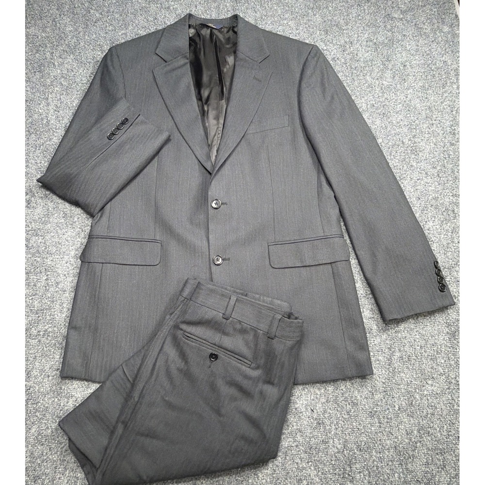 Vintage Brooks Brothers Suit 2 Piece Herringbone Pleated Straight Leg 41R 35x31